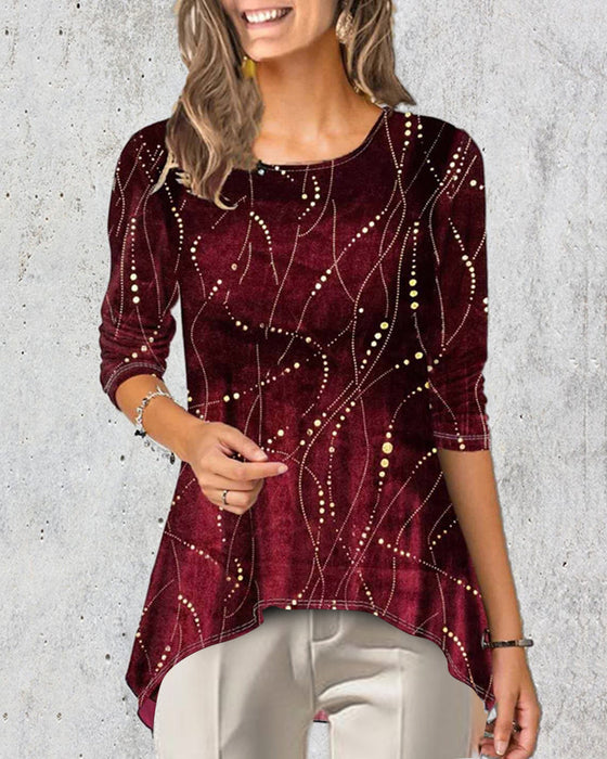 Topp med rund hals med trekvart erme