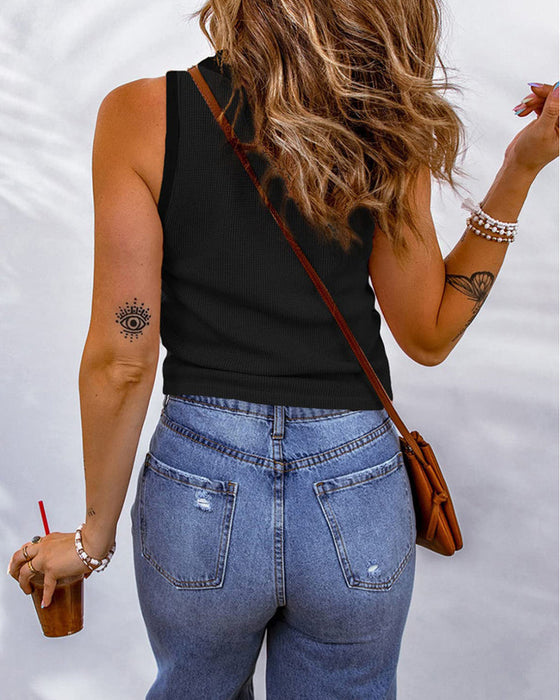 U-halset tanktop i ensfarget