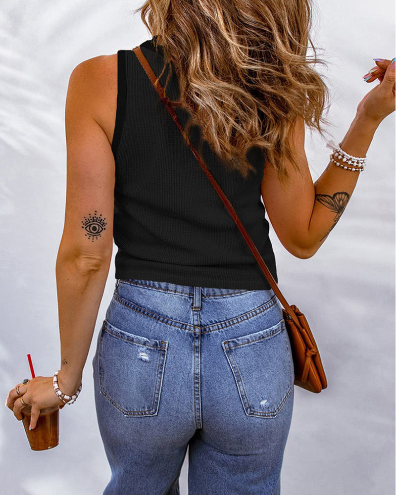 U-halset tanktop i ensfarget