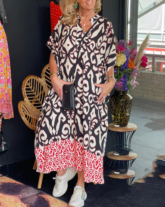 V-hals kjole med trykk