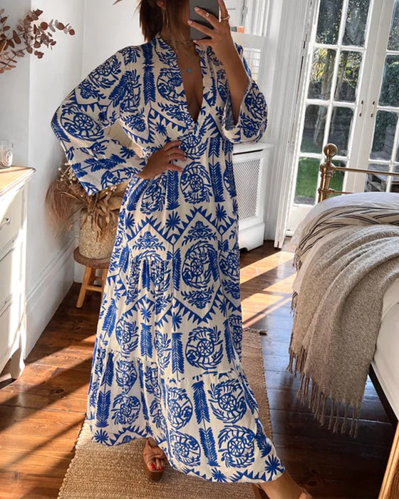 Langermet kjole med v-hals