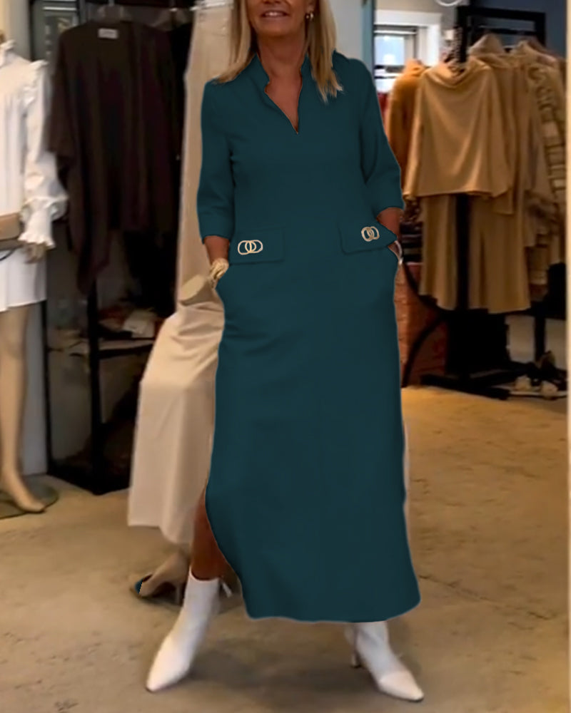 Ensfarget 3/4-ermet splittkjole