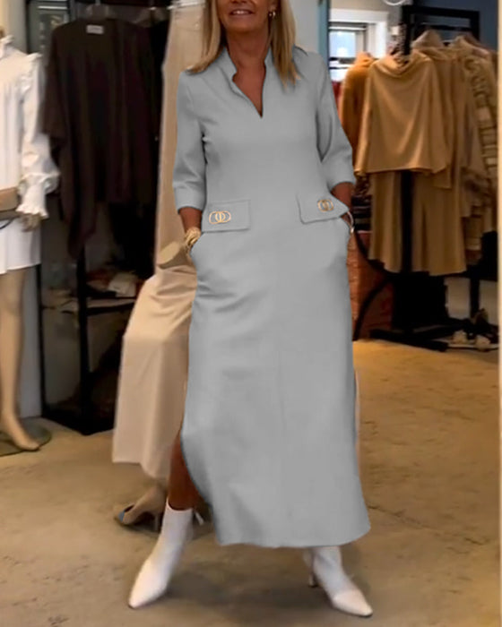 Ensfarget 3/4-ermet splittkjole