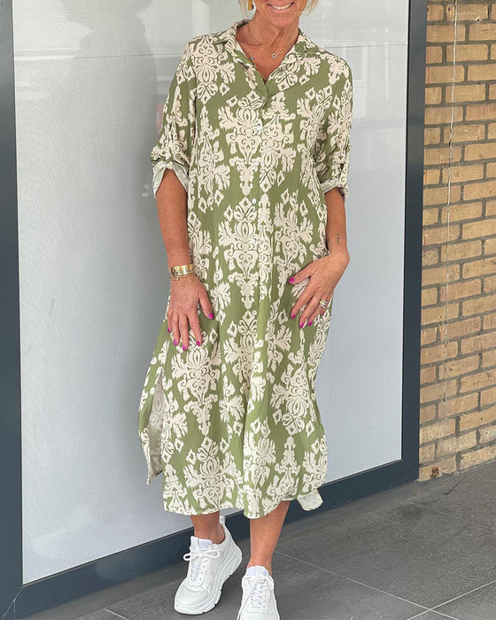 Spaltekjole med blomstertrykk