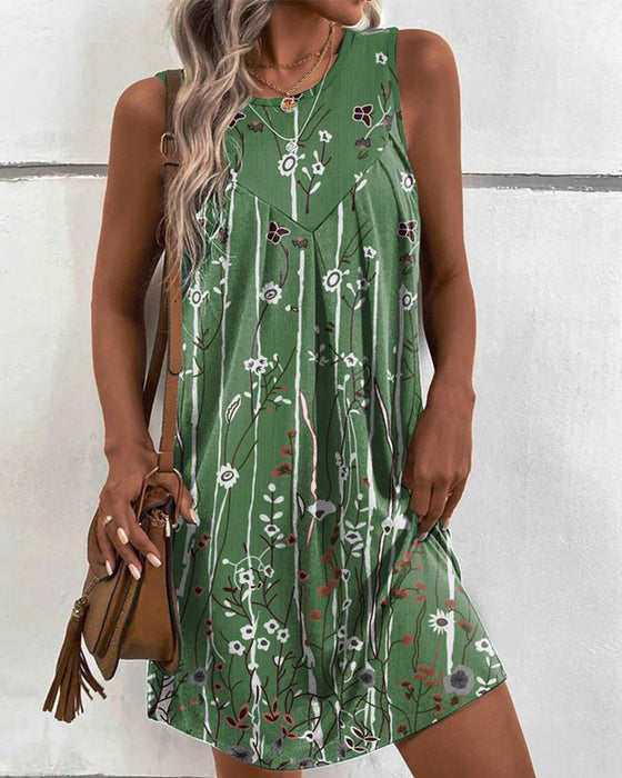 Tankkjole med rund hals i blomsterprint
