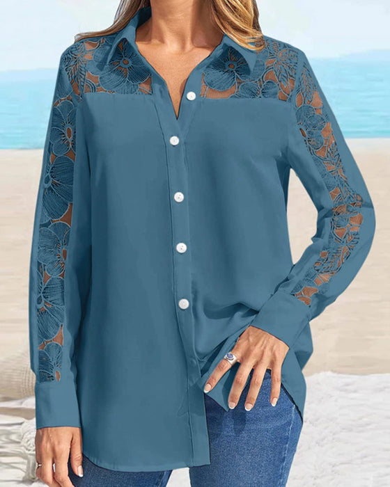 Ensfarget skjorte med blondermer