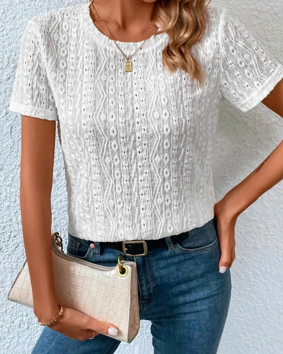 Ensfarget T-skjorte med rund hals