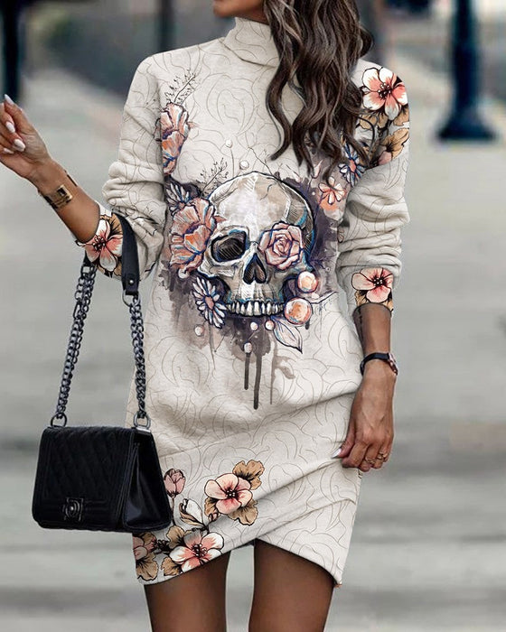 Langermet kjole med turtleneck print