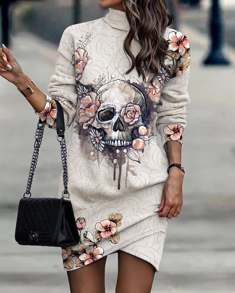 Langermet kjole med turtleneck print