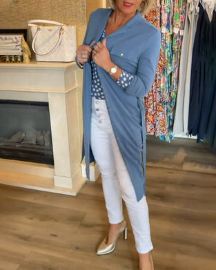 Knappefrakk med casual ensfarget