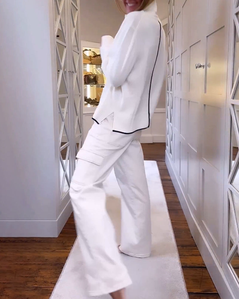 Pullover med høy nakke og lang erme