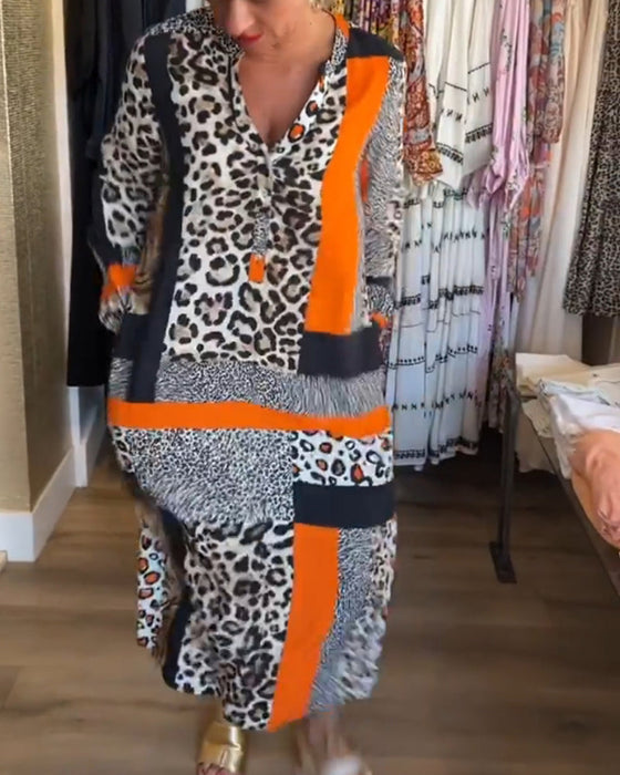 Leopard kjole med geometrisk trykk