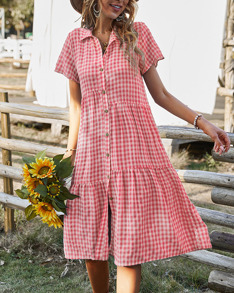 Uformell skjortekjole med rutete trykk