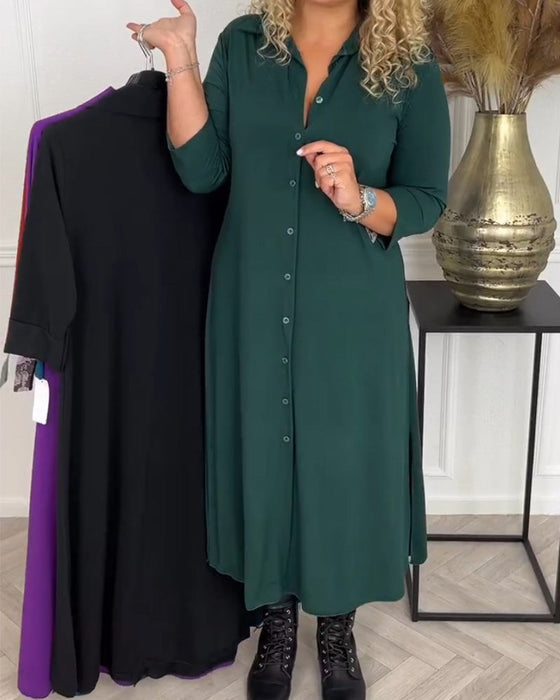 Ensfarget skjortekjole med knapper