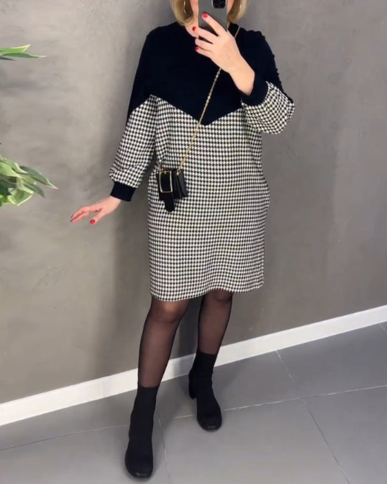 Sjikker fargeblokk kjole med ruter