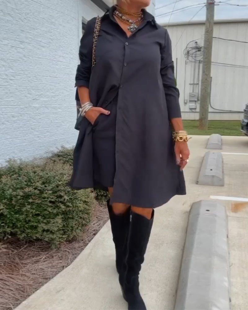 Ensfarget skjortekjole med knapper