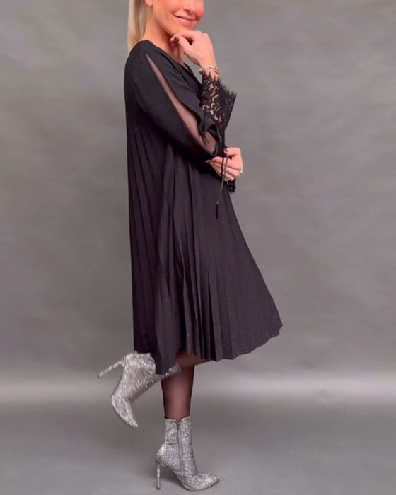 Patchwork blonde plissert ensfarget kjole