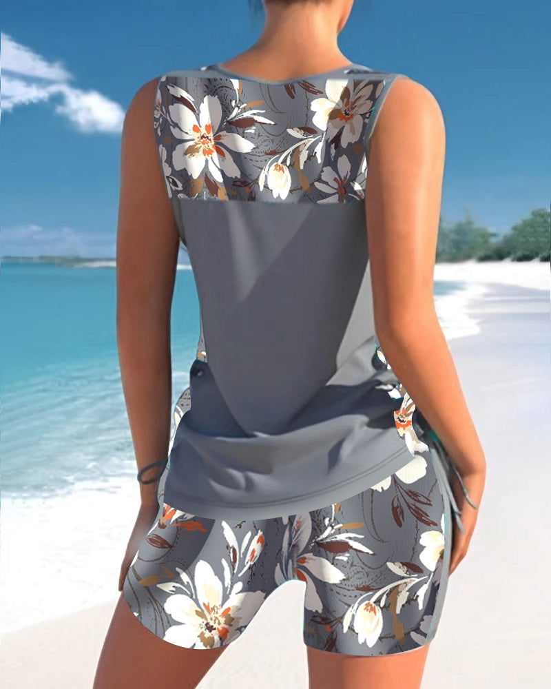 Tankini-badedrakt med panel med blomstertrykk
