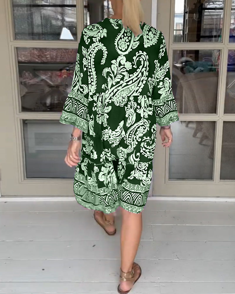 V-hals Paisley Print kjole