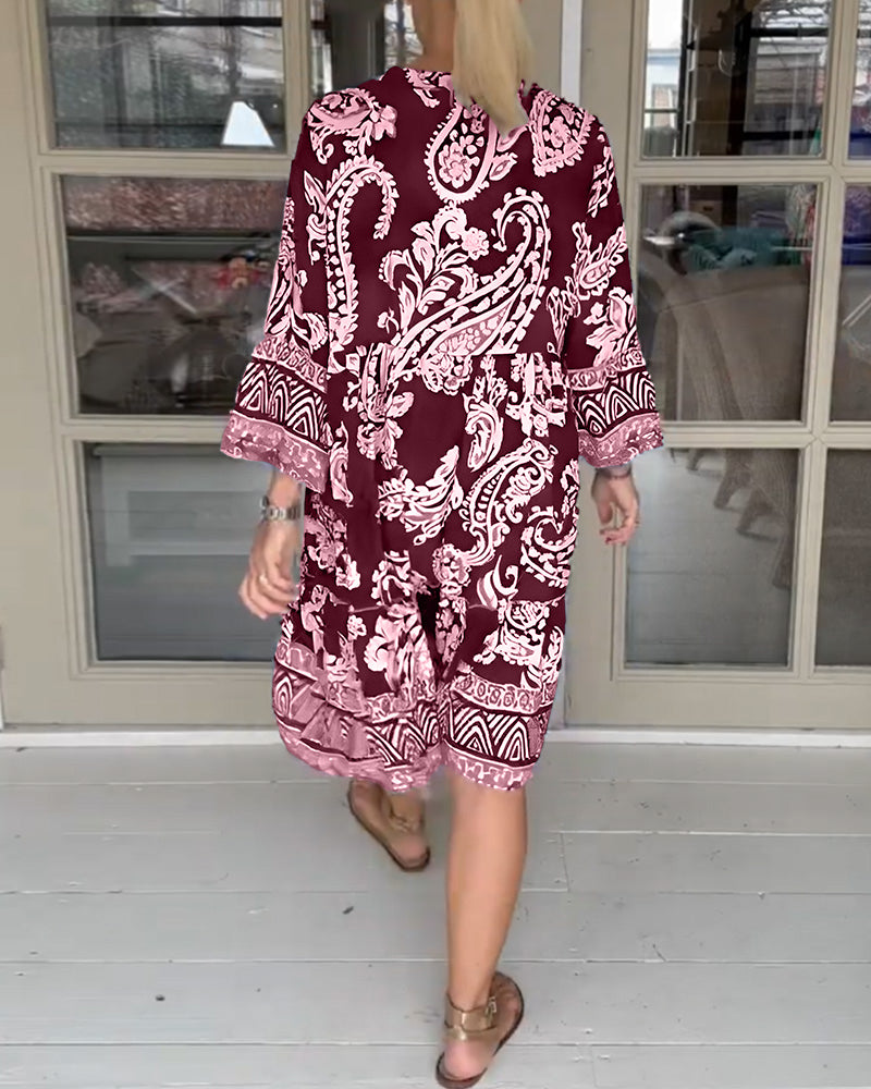 V-hals Paisley Print kjole