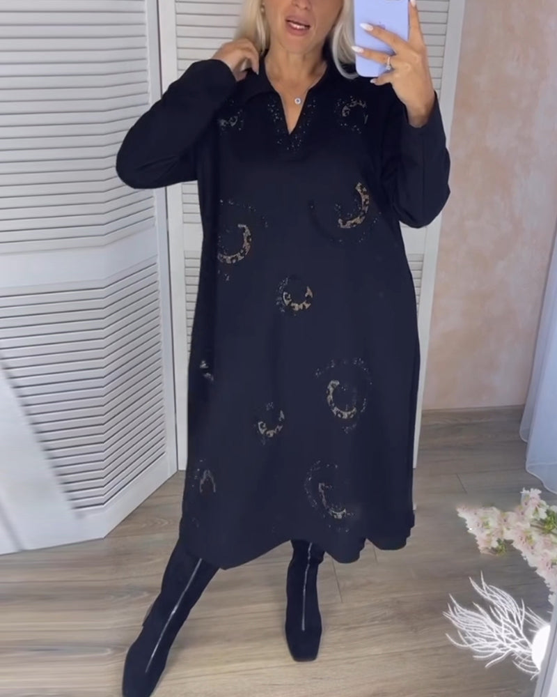 Midikjole med revers og lange ermer