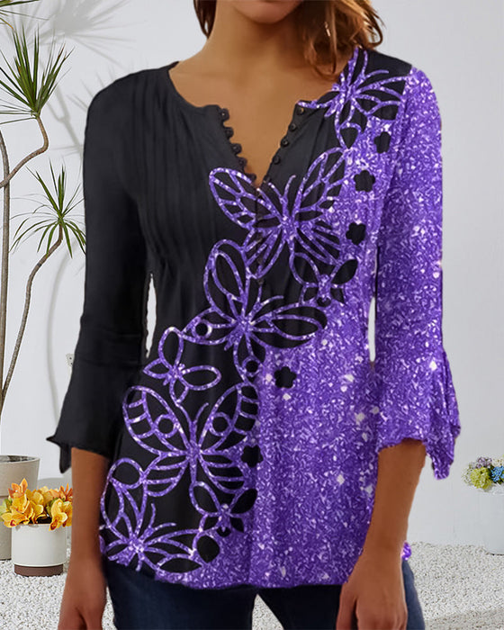 Topp med trykt V-hals