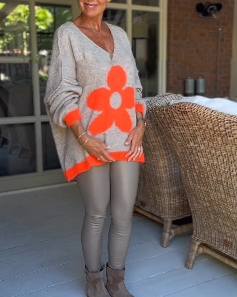 Blomstermønster v-hals genser