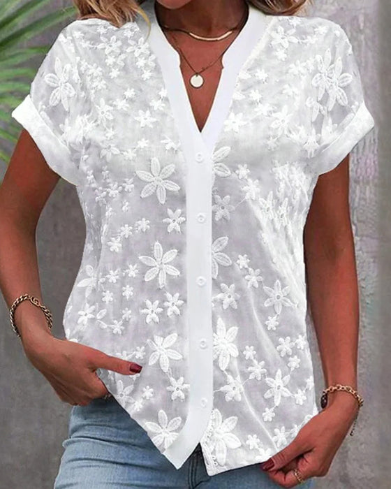 Bluse med korte ermer og V-hals