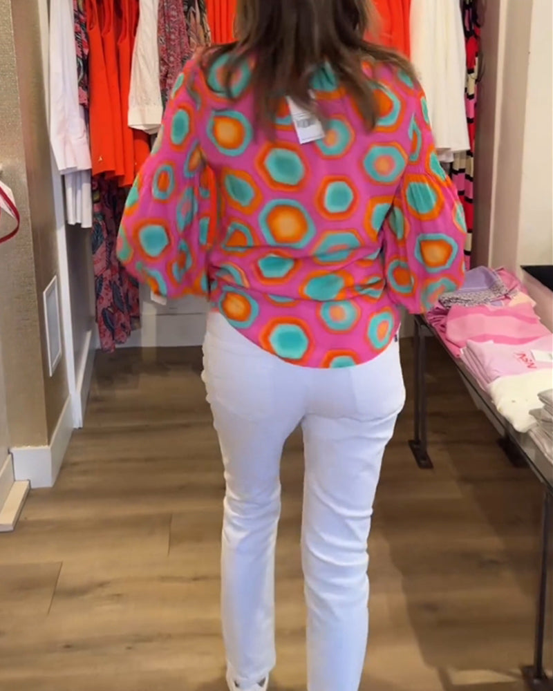 Langermet bluse med geometrisk trykk