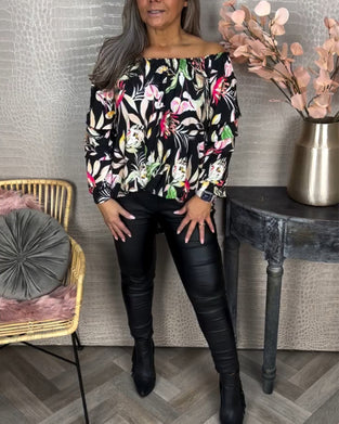 Bluse med trykk og en skulder