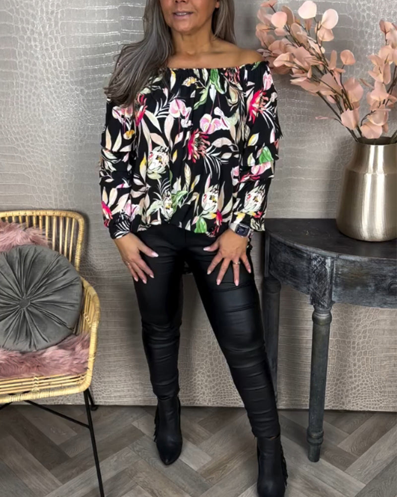 Bluse med trykk og en skulder