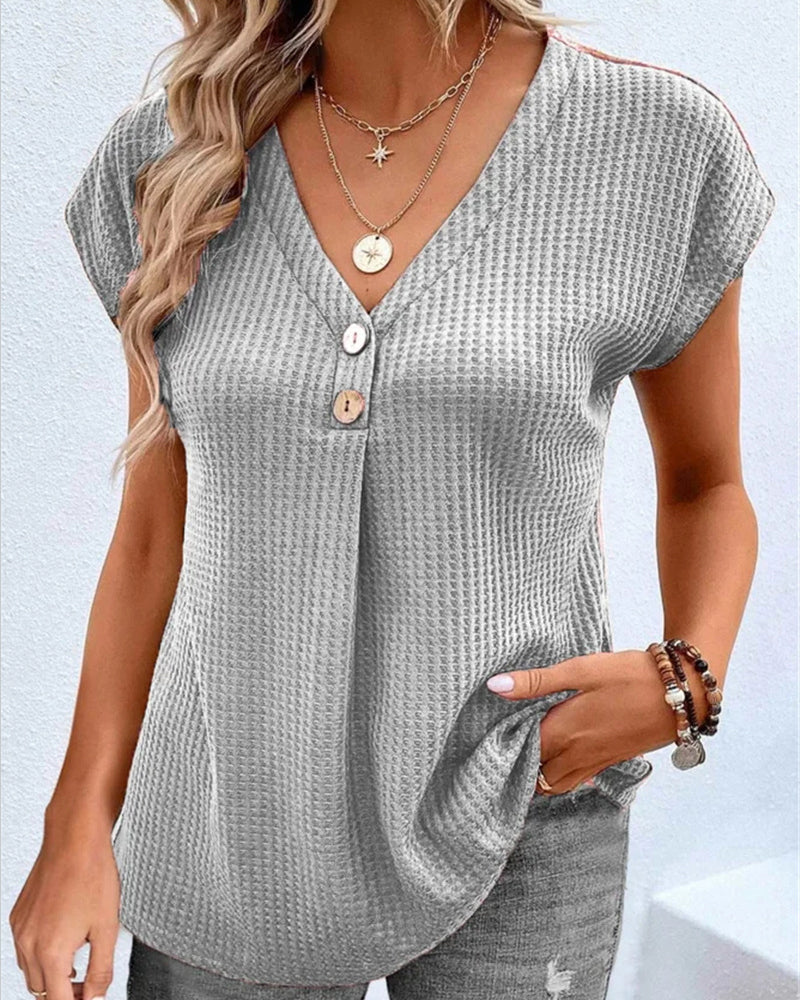 Ensfarget T-skjorte med V-hals