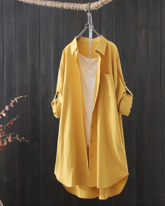 Ensfarget bluse med lange ermer