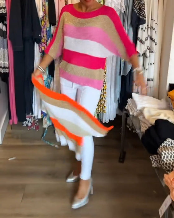 Fargeblokk genser med rund hals