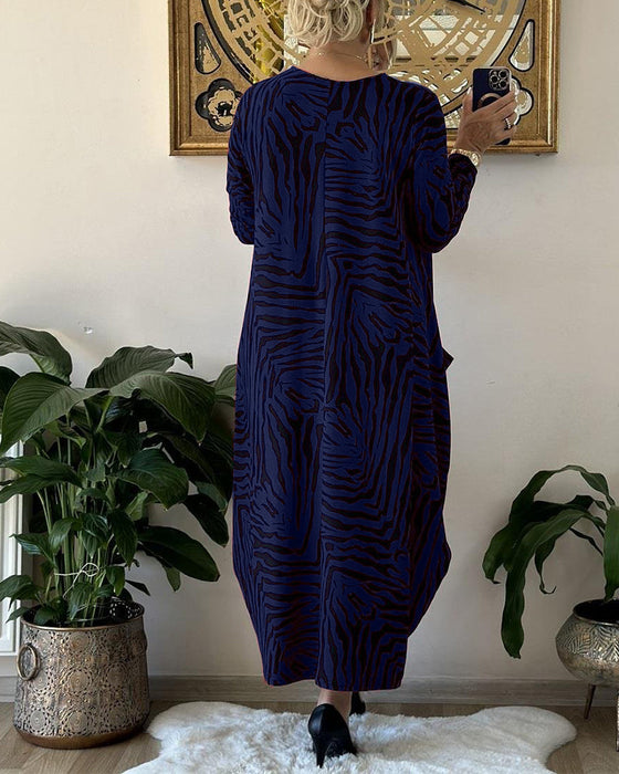 Mote løs shiftkjole med trykk og lomme