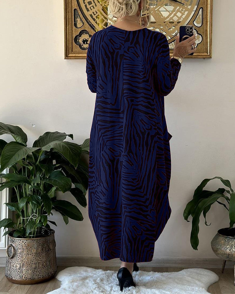 Mote løs shiftkjole med trykk og lomme