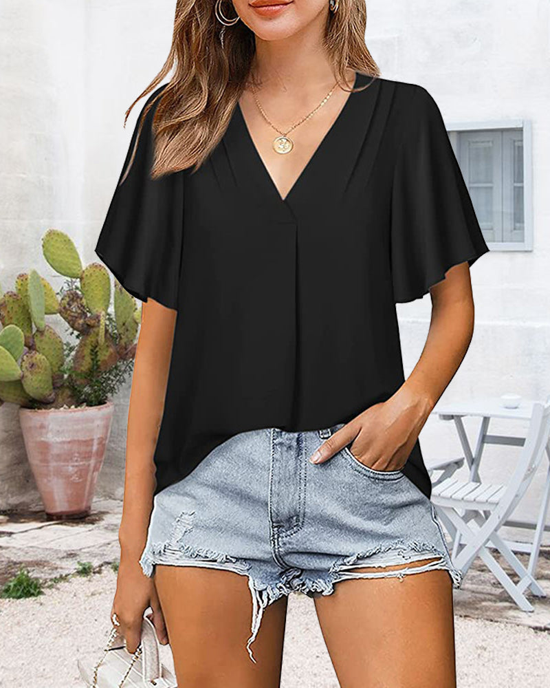 V-hals plissert løs topp