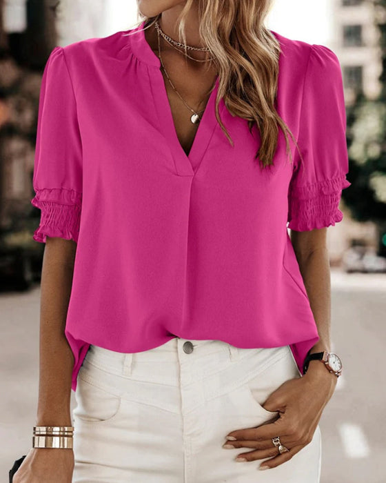 V-hals kortermet bluse