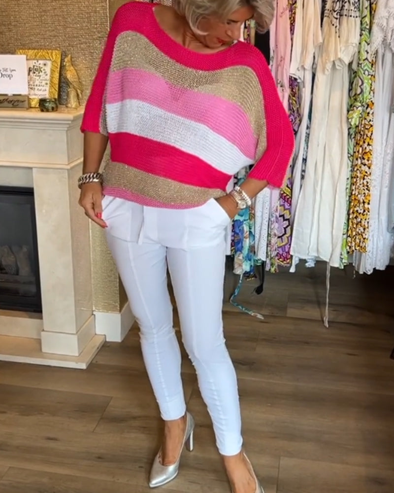 Fargeblokk genser med rund hals