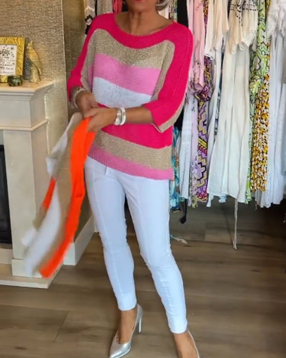 Fargeblokk genser med rund hals