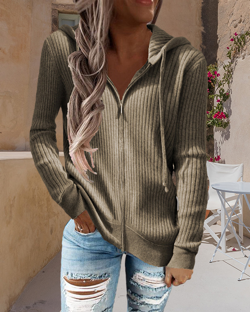 Ensfarget hettegenser med glidelås