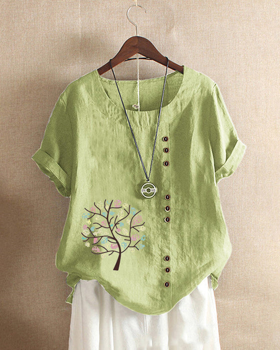 T-skjorte med rund hals med bladtrykk