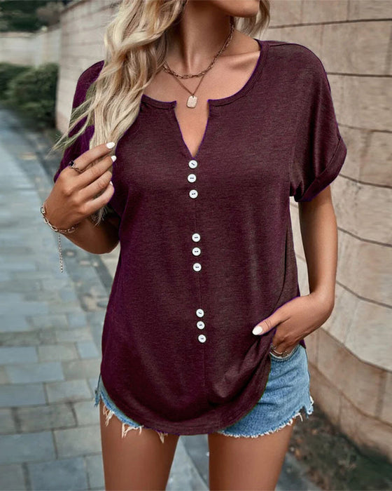 V-hals Hollow Out T-skjorte med korte ermer