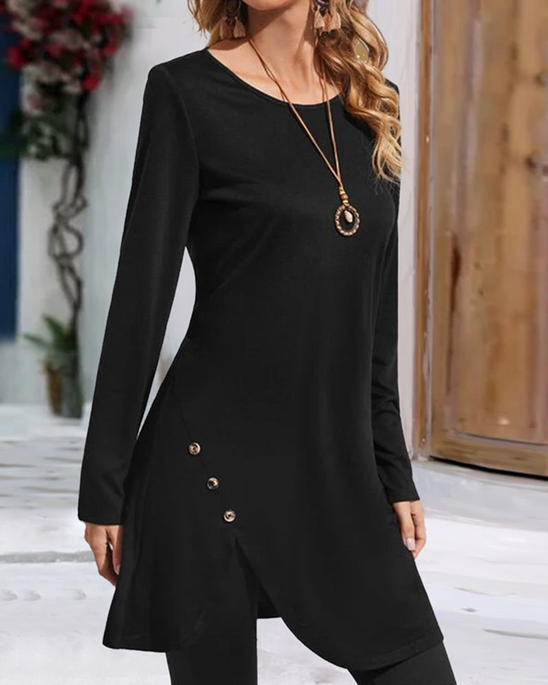 Uregelmessig ensfarget langermet topp