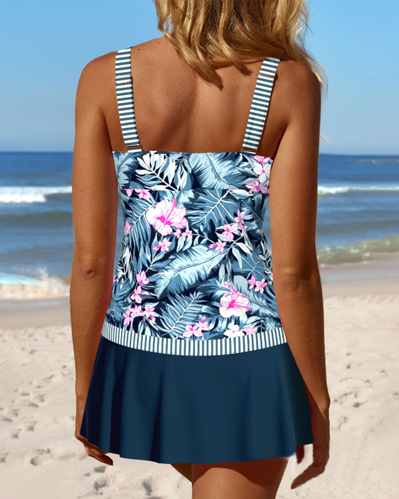 Tropical Plants Print Tankini-sett