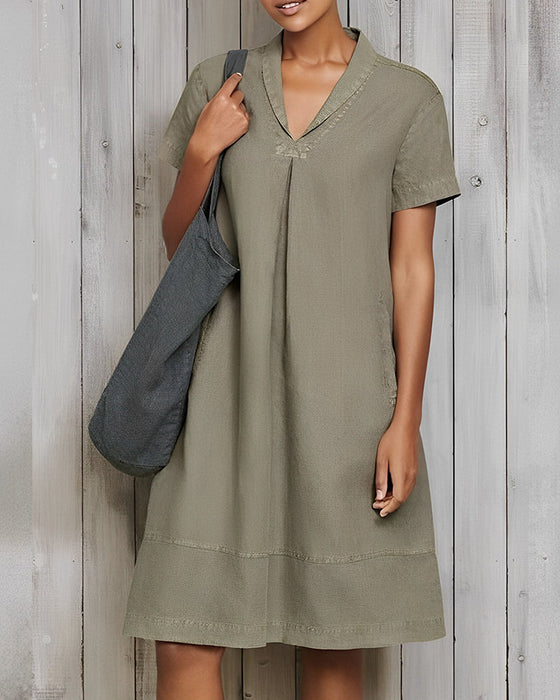 Ensfarget løs kjole i Bomull og lin