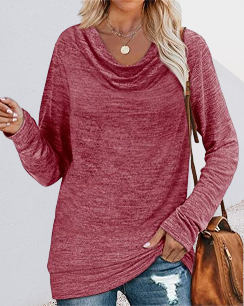 Ensfarget topp med lange ermer med pilhals