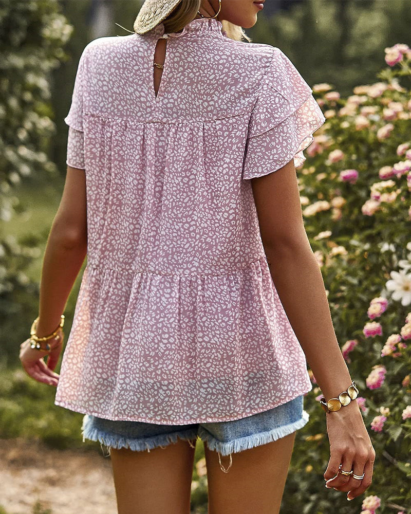 Chiffonskjorte med polka-prikket med kortermet