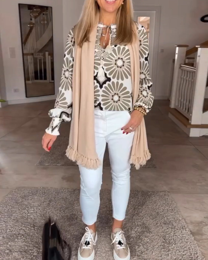 Langermet bluse med geometrisk trykk