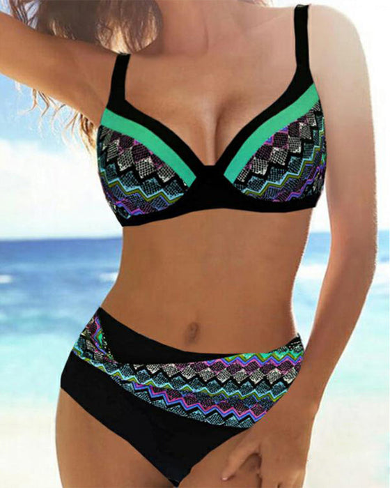 Høy midje push-up bikinier med Stripe Print